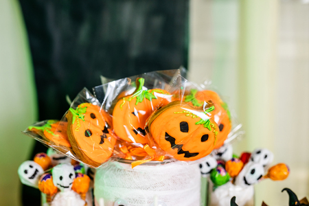 Candy bar with sweets for the celebration of Halloween.の写真素材