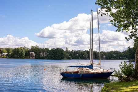 TRAKAI, LITHUANIA: Uzutrakis manor on the board of Galves lake near Trakai town.の写真素材