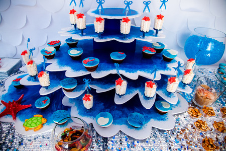 Sea time theme on the party's candy bar.の写真素材