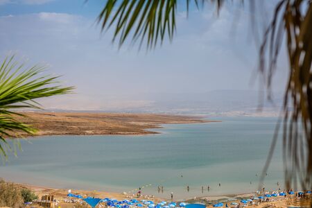 landscape of the Dead Sea, failures of the soil, illustrating an environmental catastrophe on the Dead Sea, Israel.の写真素材