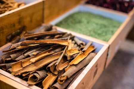Spices, nuts and other food for sale at a market in the old city Jerusalem, Israel.の写真素材