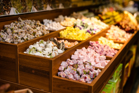 Spices, nuts and other food for sale at a market in the old city. Jerusalem, Israel, November 2019.
