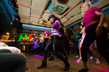 MOSCOW, RUSSIAN FEDERATION - OCTOBER 13, 2018: Cuban dance teachers conduct a master class in salsa...