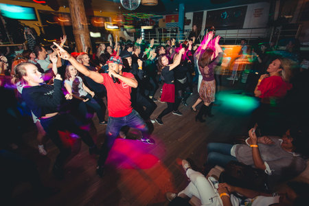 MOSCOW, RUSSIAN FEDERATION - OCTOBER 13, 2018: Cuban dance teachers conduct a master class in salsa...