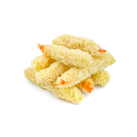 Delicious fried shrimps isolated on whiteの写真素材