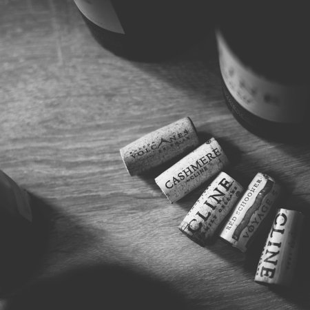 St. Petersburg, Russia-August 16, 2018: corks from just opened bottles of wine presented at the wine...