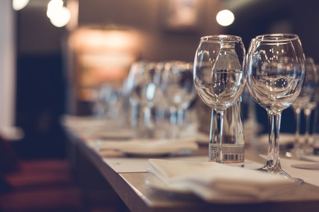Table in the restaurant, served for wine tasting.の写真素材