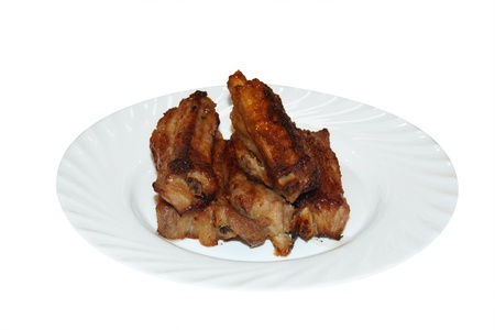 BBQ pork ribs on white plat with close upの写真素材