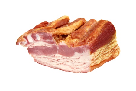 smoked bacon chunk with ribbes isolatedの写真素材