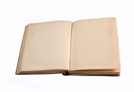 aged old book with blank pages isolated over whiteの写真素材