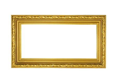 golden antique frame isolated on white backgroundの写真素材
