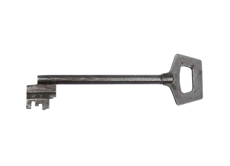 old metal key isolated on a white backgroundの写真素材