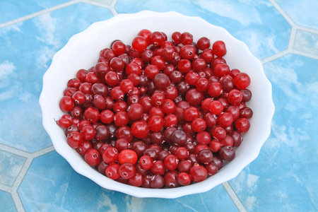 cranberries in the white plate on the table