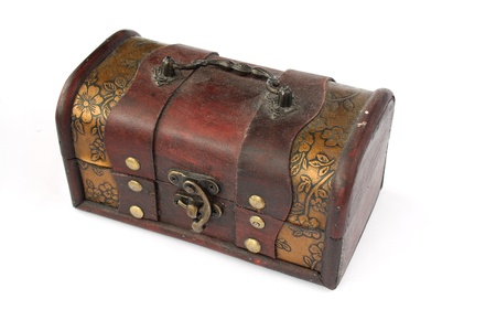 single closed old wooden chest with ornament の写真素材