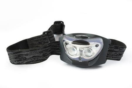 head flashlight with ribbon on a whiteの写真素材