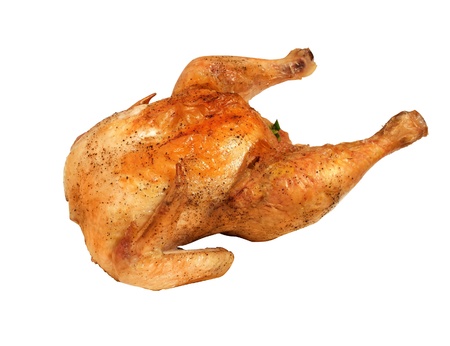 fresh tasty grilled chicken with garnie isolated on whiteの写真素材