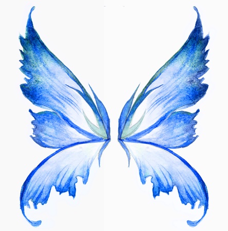 blue fairy wings watercolor hand draw paintingの写真素材