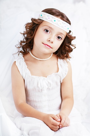 little princess close up beautiful cute girl wearing diademの写真素材