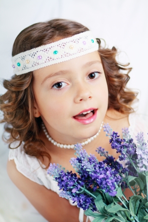 little princess close up beautiful cute girl wearing diademの写真素材