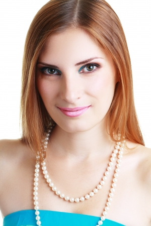 make-up woman close up face with bright make up looking downの写真素材