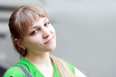 Closeup portrait of a happy blonde woman. Copyspaceの写真素材