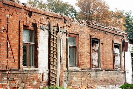 abandoned building facade in the city center of Dnipropetrovsk cityの写真素材