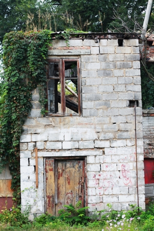 abandoned building facade in the city center of Dnipropetrovsk cityの写真素材