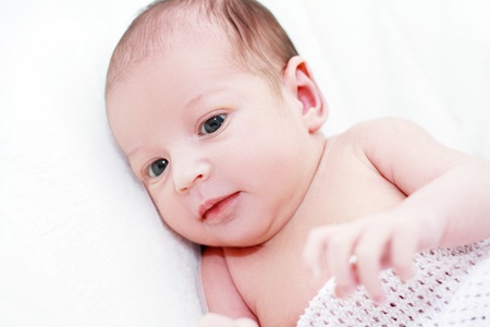 Newborn baby girl close up 1 month oldの写真素材