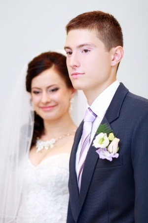 Charming bride and groom on their weddingの写真素材