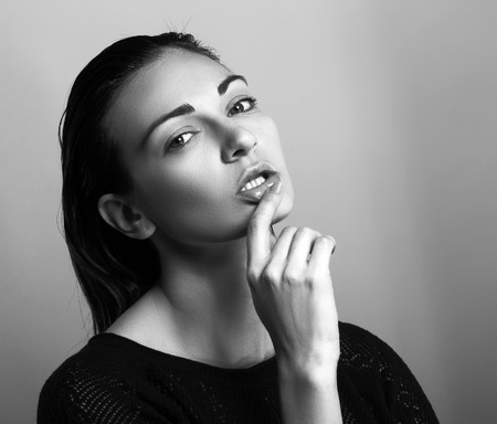 black and white portrait of a beautiful female modelの写真素材