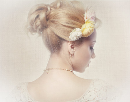 Vintage Style Portrait of Beautiful Woman Wedding Model. Fashion toning Background. Vogue Design....