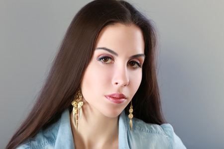 Portrait of a young woman close up perfect make upの写真素材