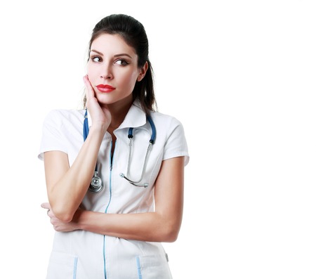 Doctor is shocked ! Isolated over whiteの写真素材
