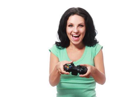 girl plays with video games