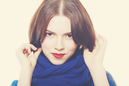 beautiful girl portrait with perfect skin retro toningの写真素材