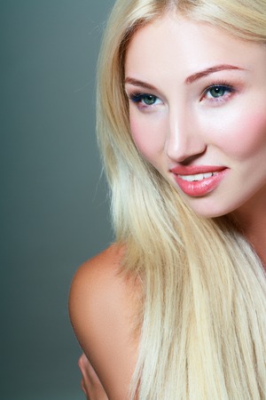 Portrait of beautiful young blond woman with clean face. Unusuall beautyの写真素材