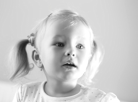 Black and white portrait of a pretty little girlの写真素材