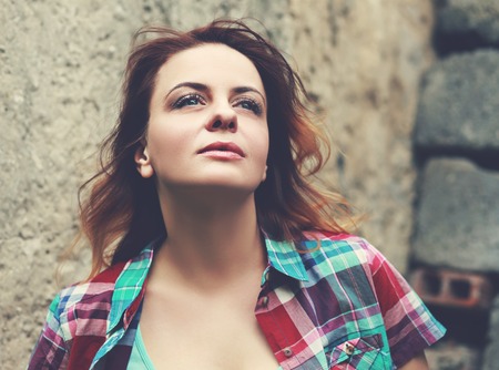 portrait outdoors middle age woman toned imageの写真素材