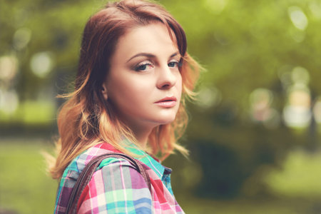 portrait outdoors middle age woman toned image