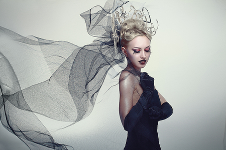 spider queen black widow beautiful woman halloween costumeの写真素材