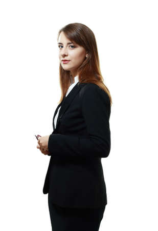 businesswoman worker standing isolated on whiteの写真素材