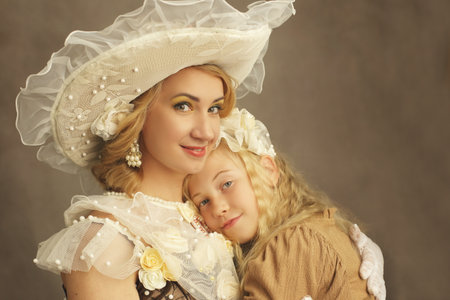 Mother and daughter photoshoot vintage antique styleの写真素材