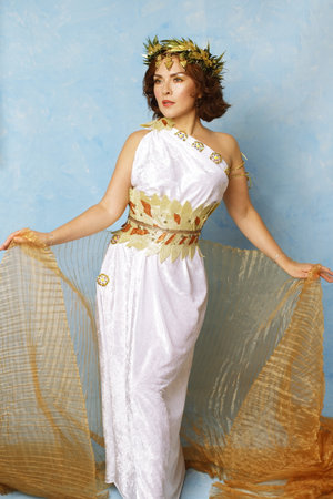 Beautiful woman wearing costume of greek goddessの写真素材