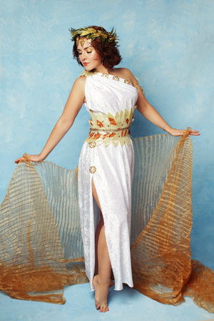 Beautiful woman wearing costume of greek goddessの写真素材