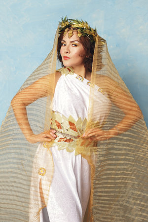 Beautiful woman wearing costume of greek goddessの写真素材