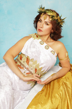 Beautiful woman wearing costume of greek goddessの写真素材