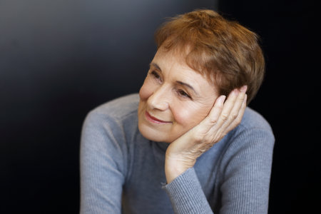 portrait of beautiful woman in her 70+ age mature grandmother happyの写真素材