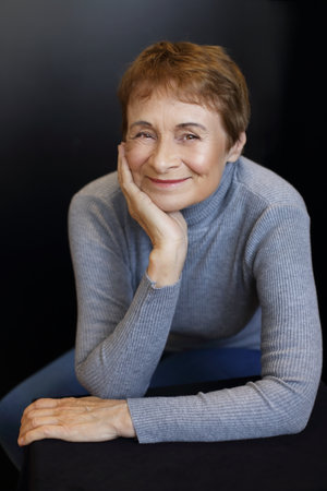 portrait of beautiful woman in her 70+ age mature grandmother happyの写真素材