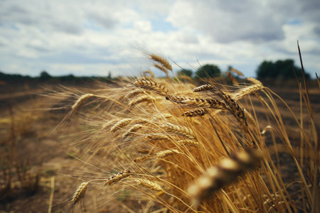 Burned Wheat Field devastated harvest world hunger crysis conceptの写真素材