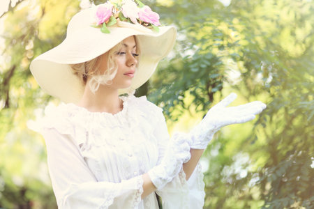 Elegant woman victorian or edwardian era nostalgic vintage style portrait